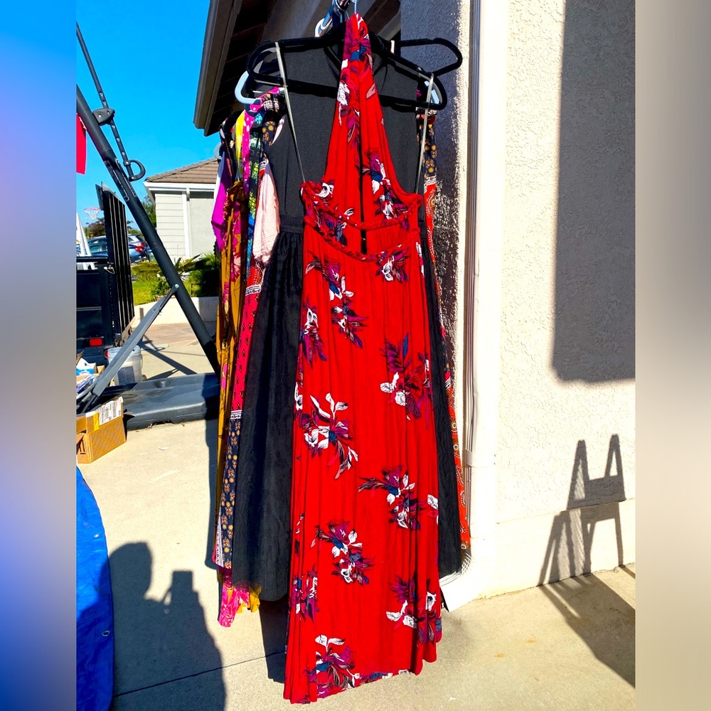 Maxi dress halter, backless, red large
